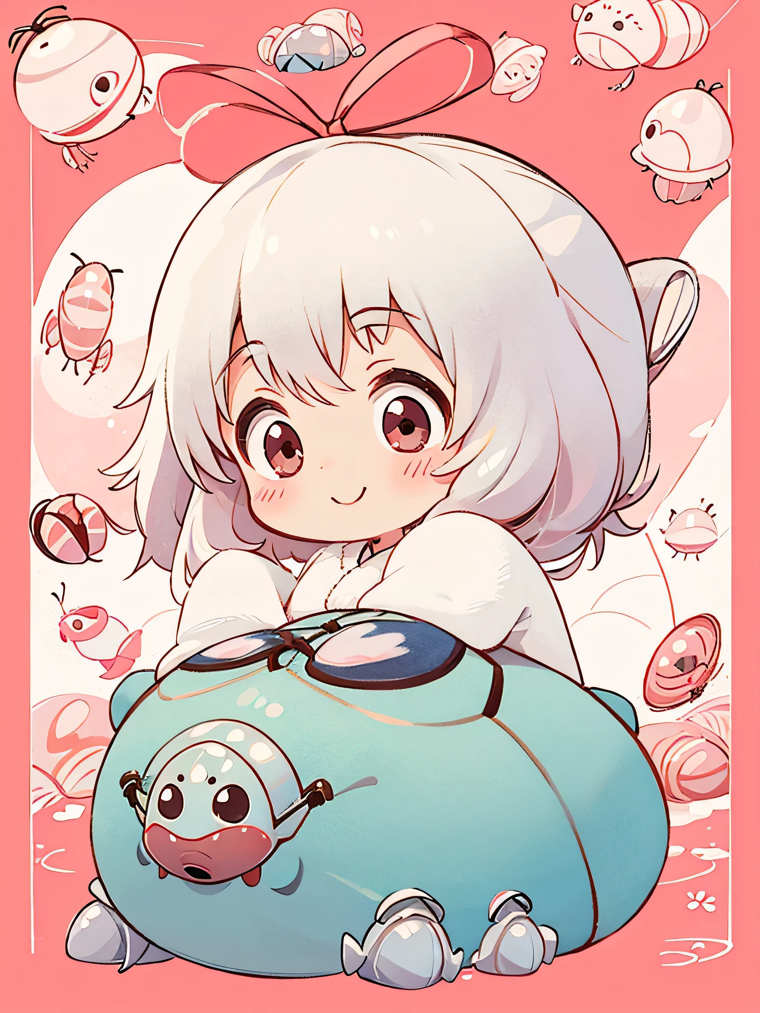 Momoko Sakura Red and White style, Kawaii Design, The most beautiful girl of all time、chibi, (((Cute pillbug))), smile