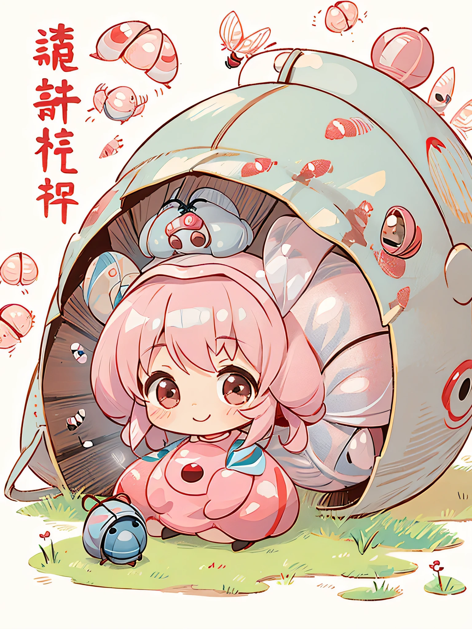 Momoko Sakura Red and White style, Kawaii Design, The most beautiful girl of all time、chibi, (((Cute pillbug))), smile