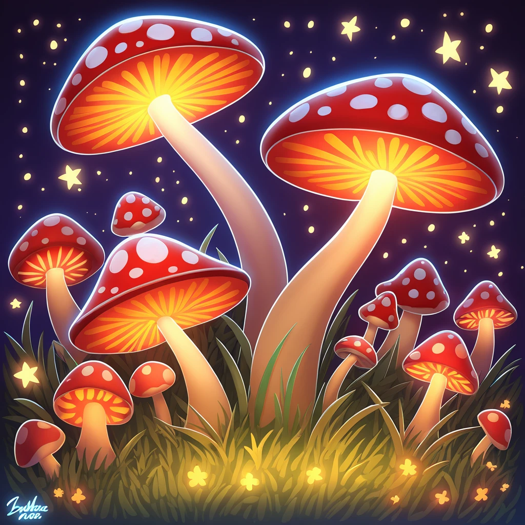dazzling moonlit nights in mushroom art style