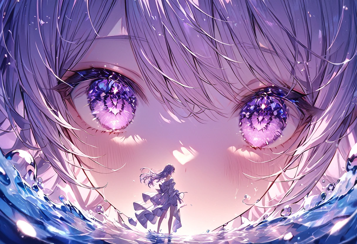 High resolution RAW color art, animation,Sculpture, Silver Marble Skin, (((Highly detailed elegant))), Magical atmosphere, (Detailed skin, texture (Exquisitely crafted, The finer details, Ultra-detailed), pastel colour, Depth of written boundary, Bokeh, Silky to the touch, Bright Eyes, (Purple Sky, Dynamic Cloud), Hyper Detail, The ground is reflecting, Standing on the surface of the water