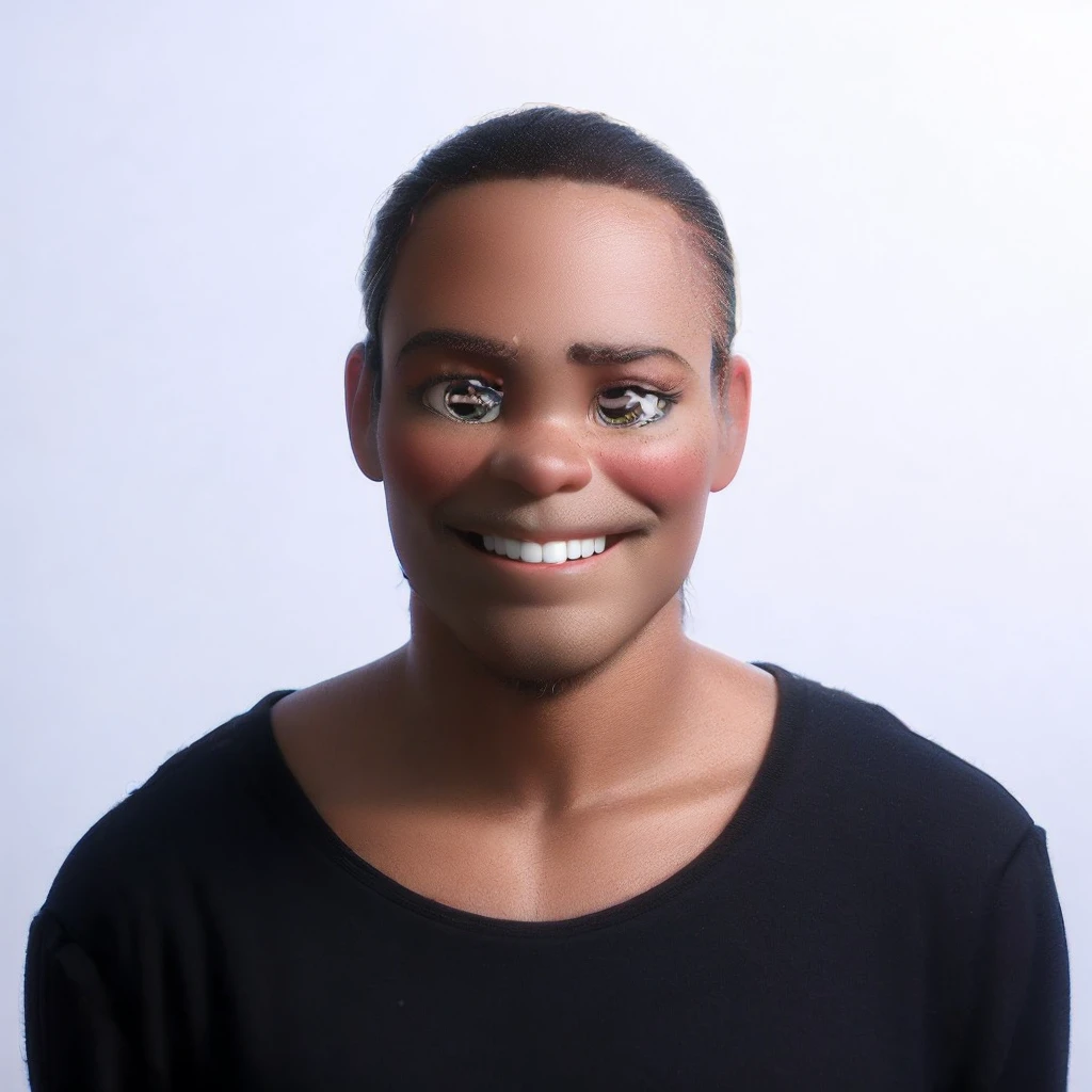 (Black woman, dark skin, 18 years old, textured skin, incredibly beautiful, honey eyes, (muscular), muscular legs, (bodybuilder), (toned abs), big ass, realistic facial details , beauty in the golden ratio, ((((shaved head))))), ((wearing bdsm style collar)), (earrings, makeup, red lips, smiling), (no clothes), (naked)