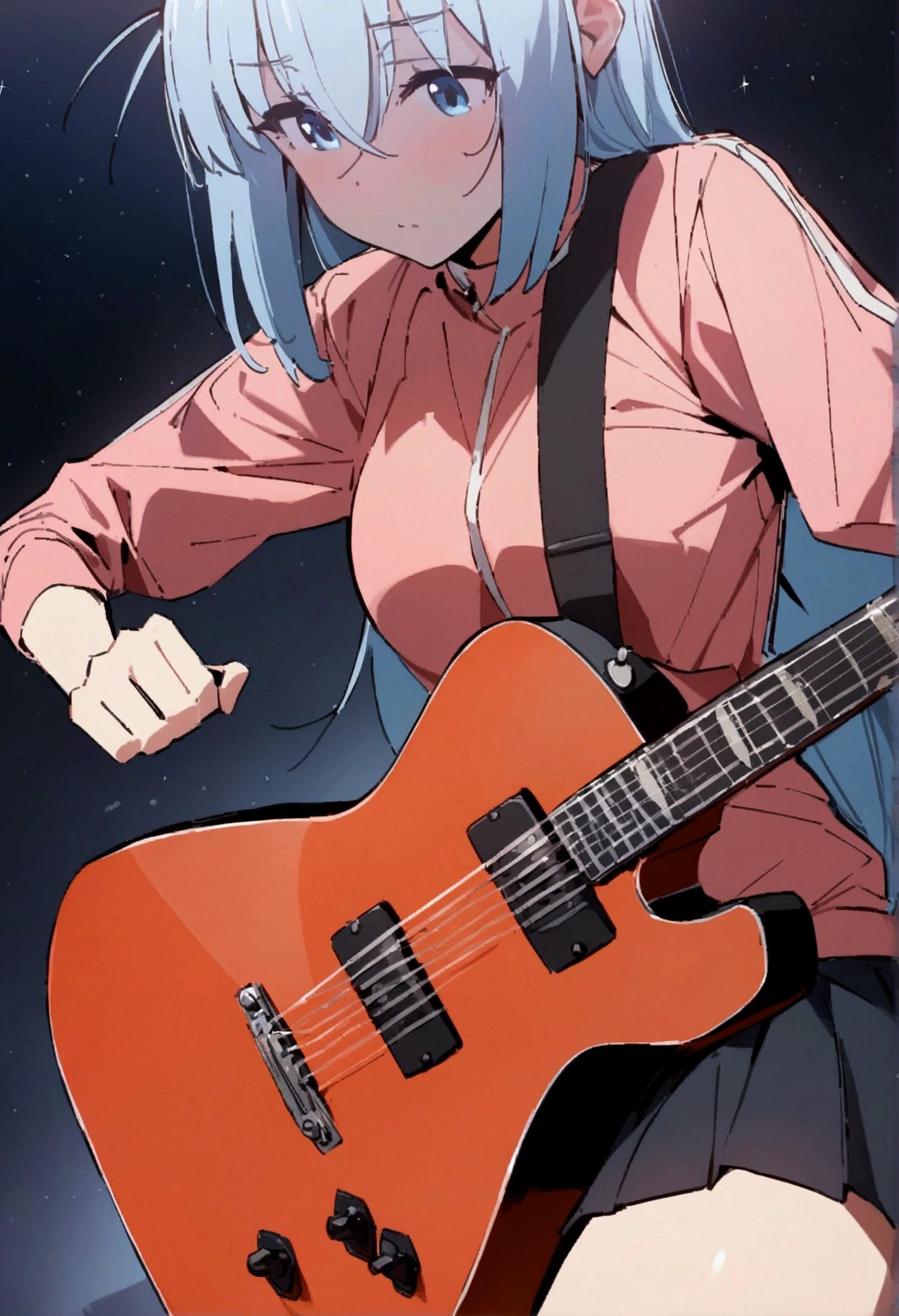 score_9,score_8_up,score_7_up,best quality, masterpiece , perfect anatomy,,.official style,dynamicangle,1girl, gotoh hitori, bocchi the rock!, mediumshot,guitar,spark,lightparticle,
