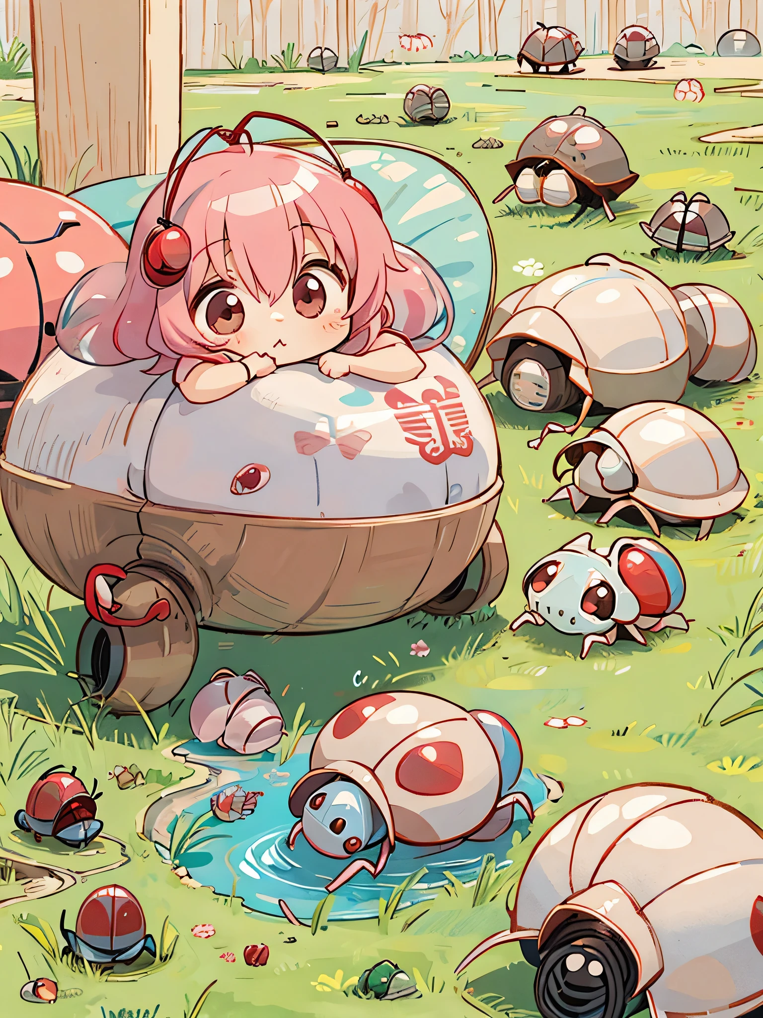 Momoko Sakura Red and White style, Kawaii Design, The most beautiful girl of all time、chibi, (((Cute pillbug))), life