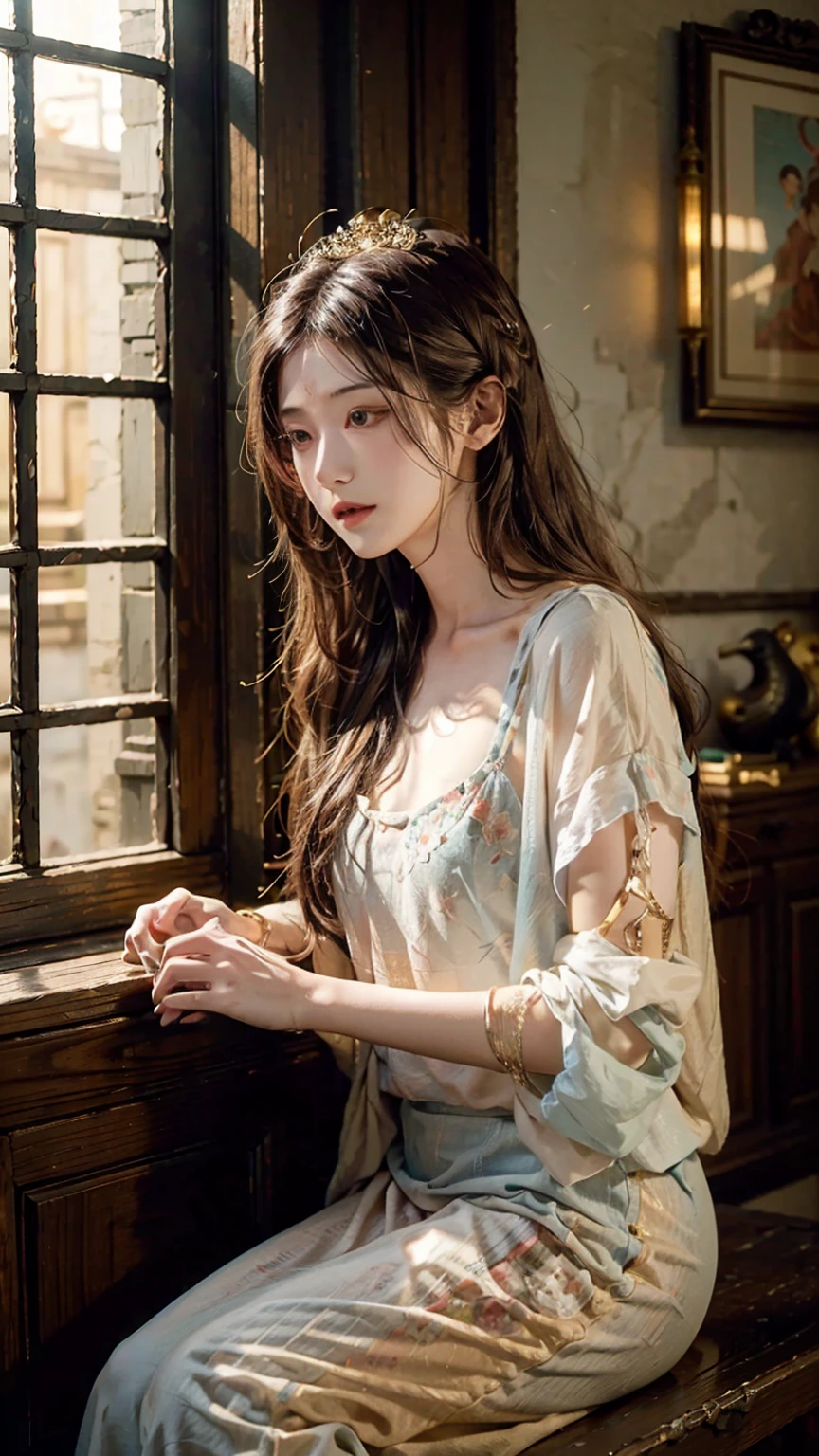 Top quality,16K,masterpiece:1.3。China,Dunhuang飞仙,antiquity,Flowing long hair,A woman,Bird's-eye view photo,Beautiful,Female hormones,Feminine charm display,Tube Top,full-body shot,Enchanting figure,Tyndall effect,长long双腿,detail,Realistic Anime,Beautiful wallpaper(RAW photos, best quality), (Practical, photo-Practical:1.3),best quality,Very detailed,masterpiece,Extremely detailed,illustration,1 Girl,superior_Body,Dynamic Angle,world masterpiece theater,messy_long_hair,best quality,Extremely detailed CG unity 8k wallpaper,ink,Astonishing,light,lens_Flare,,Dunhuang_style,swimsuit,Dunhuang飞仙,Sexy,Little Lake