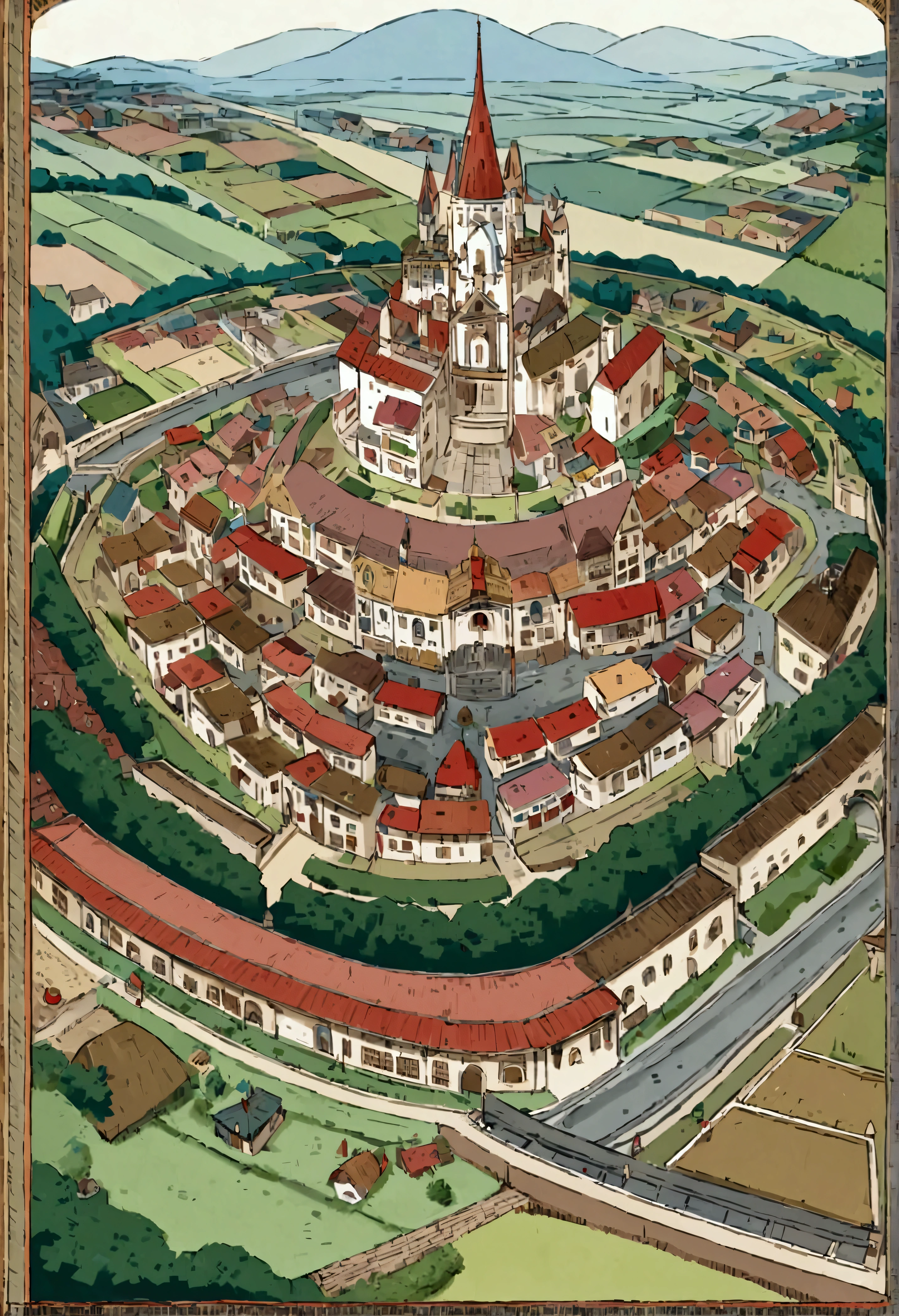 A complete city animation. In the middle is the kingdom, and in the middle is the center of the castle. The first area has residents’ homes and markets, the second area is rural, and the fourth area has border control.