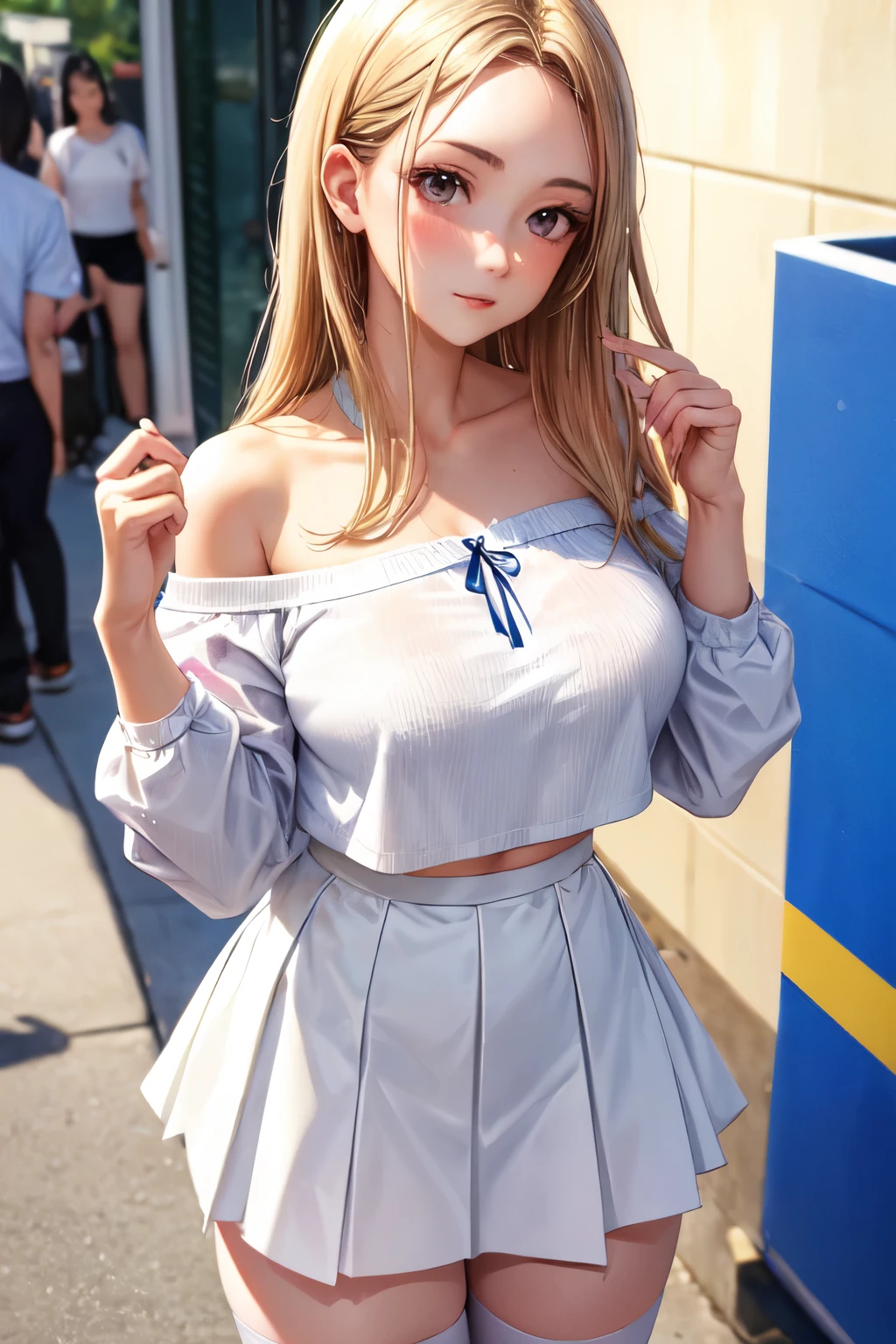 Photorealistic,masterpiece, best quality,ultra-detailed ,american girl,19yo,((she lift her skirt and shows her panties)),She takes great pleasure in showing off her panties to viewer,skirt lift,blonde ombre hair,small breast,very happy,outdoor,united states,newyork,Times Square,