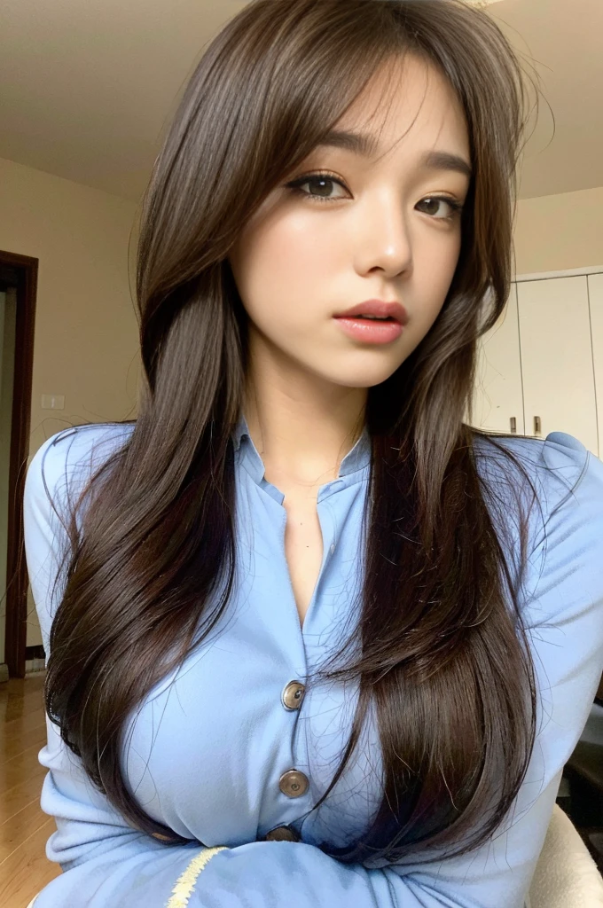 (top-quality、8k、32K、masterpiece、nffsw:1.5)、Attractive Japanese Woman Pictures、1 girl in、(Colossal tits:1.2)、(longwavy hair)、abdominals、perfect bodies、hyperdetailed face、Detailed lips、finely eye、double eyelid、s Pajamas、on the beds、(Enchanting)、((agitation:1.5))、(a blond)、Plump body、Looking at the camera、big butts、garterbelts、Fleece underwear、Raking up hair