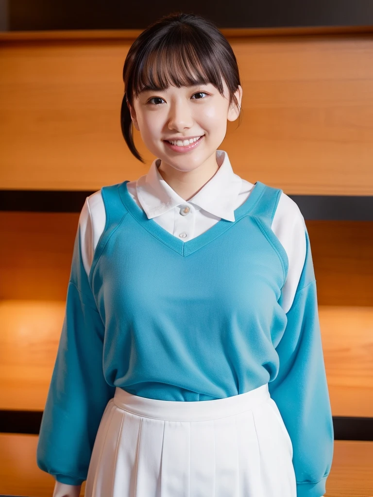 (1 Young Eurasian Woman, Early 20s, At the aquarium, (((Full Body Lesbian))), ((女子高等学校of制服)), short_Bob_hair_ponytail, Dimples, Friendly & A kind smile, I chipped a tooth, リアルな肌of質感, Healthy body shape, Hyperrealism, Realistic, Beautiful attention to detail, High Contrast, Ultra HD, 最高of画質, Fine details, 非常に細心of注意を払って, masterpiece, of_cowboy_shot, Bokeh Background, Serene atmosphere, Cyan Light)