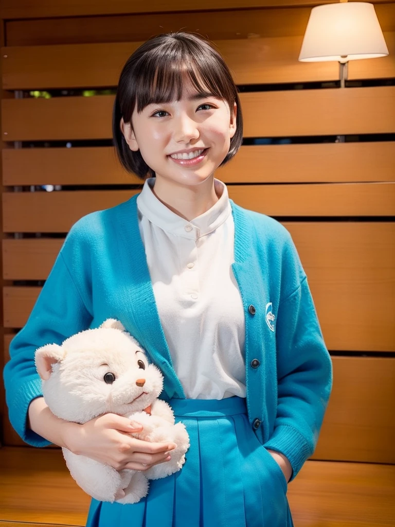 slender girl, (make up:1.1), (ニットセーター:1.2), middle breasts, at school room, (upper body shot:1.1), round face
