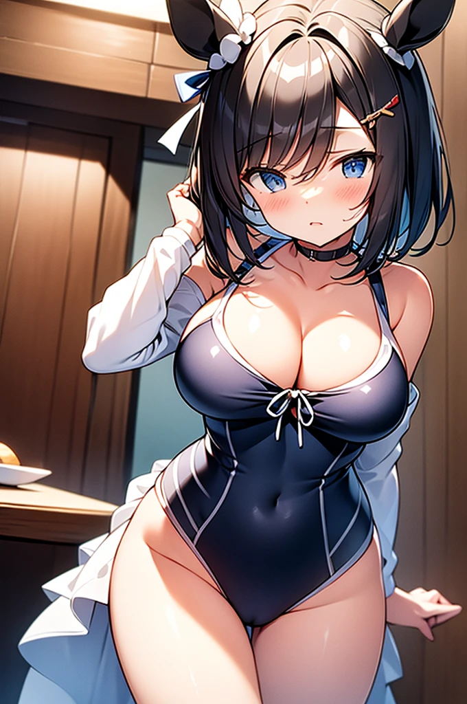 Highest quality、Best image quality、masterpiece、Revealing swimsuit、High leg、Large Breasts、Obscene expression、whole body、Mating