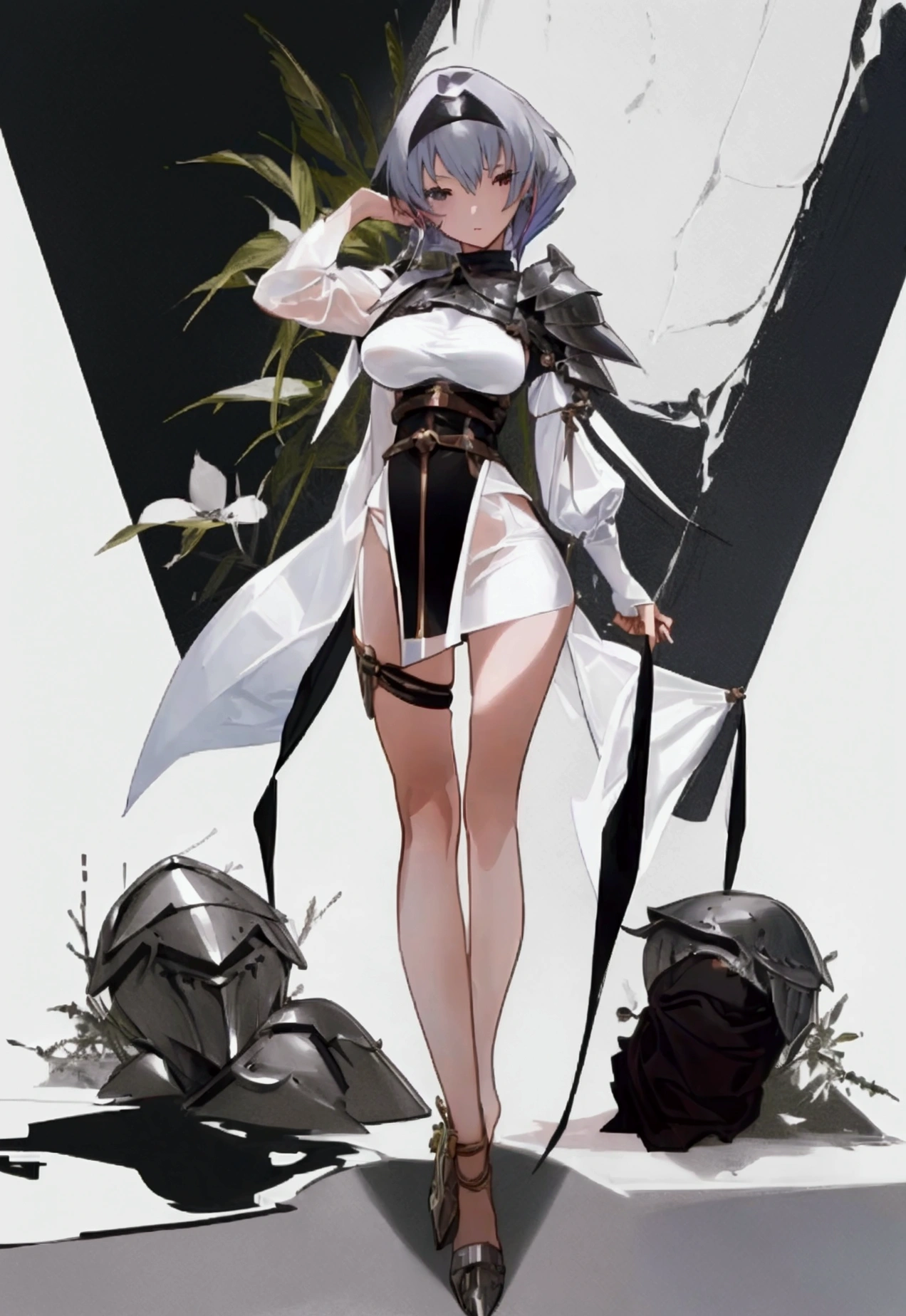 High resolution, masterpiece, Very detailed, One girl, Shortcuts, Silver Hair,Large Breasts, abstract,Black Knight