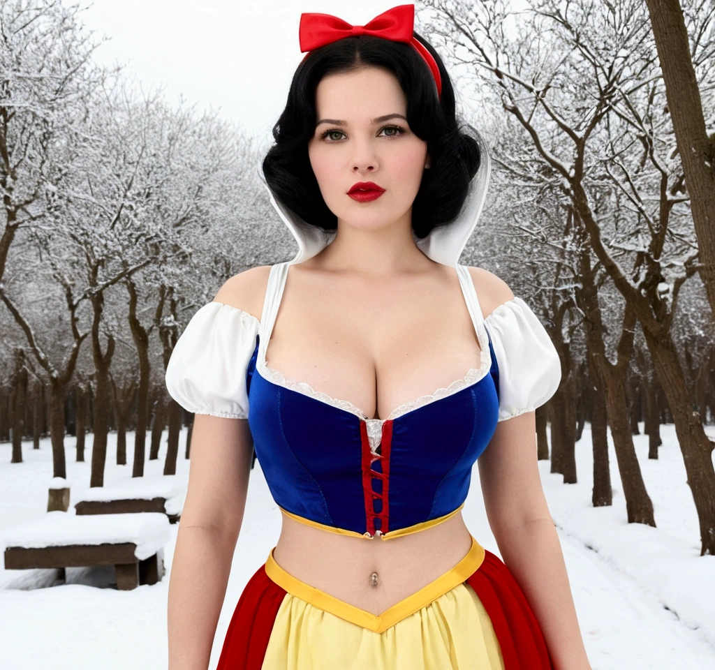 snow white, big tits, no bra, G string