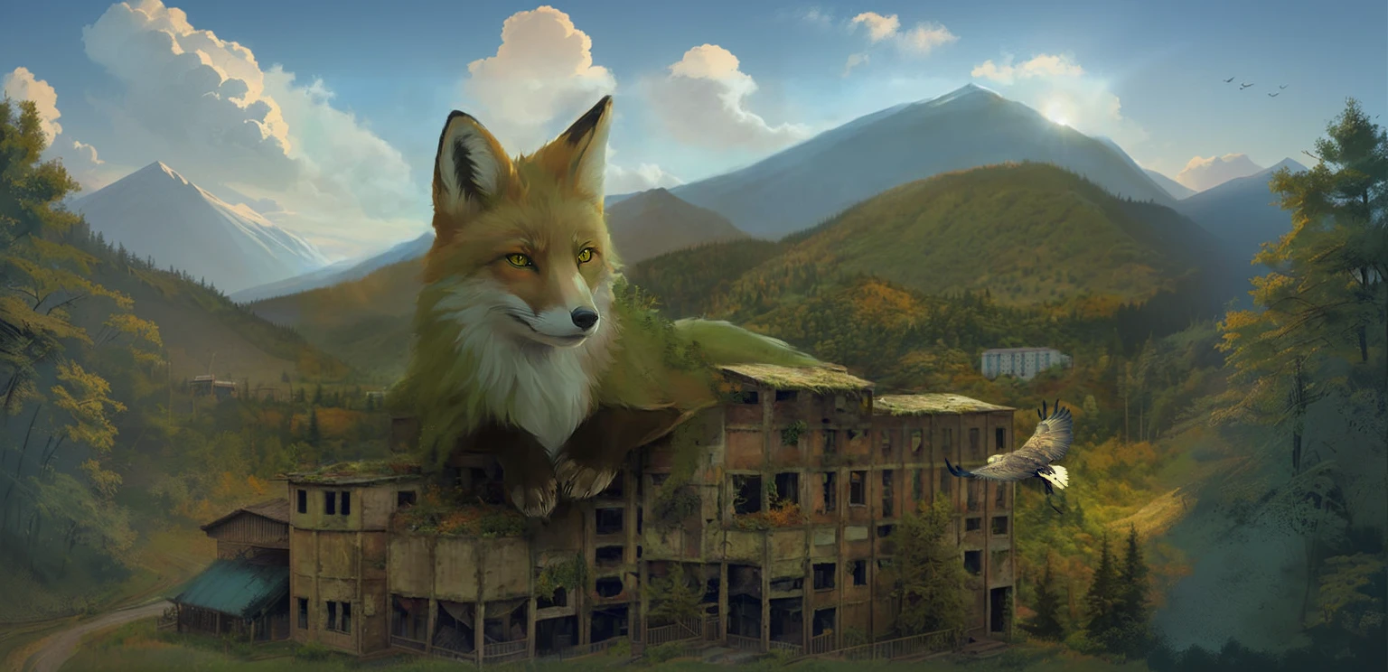 antasy Digital Illustration, surrealism , sunrise, mountains, forest, sky, natural light, beautiful light, (visible brush strokes), (( Artem Chebokha, Devin Elle Kurtz, Robert Bateman  style)), Peter Morbacher style, awarded at artstation, cinematic light, ultra detailed 