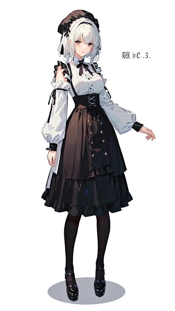 anime character dressed in a skirt and a white shirt, mayuri shiina from steins gate, official character art, anime girl wearing a black dress, maid outfit, anime full body illustration, anime girl in a maid costume, female anime character, single character full body, cute anime waifu in a nice dress, render of april, 2 b, 2b, anime character