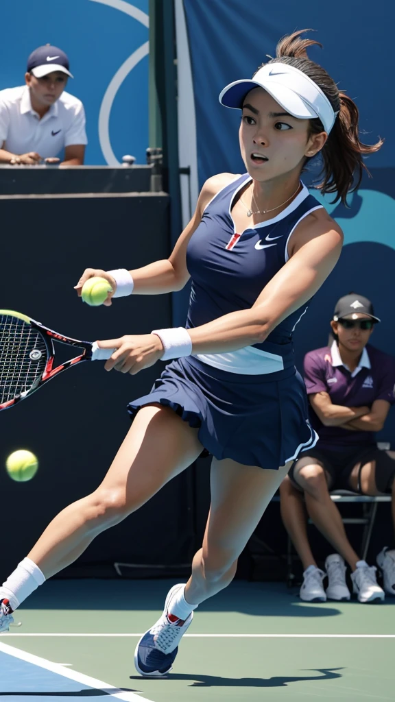 An Olympic tennis match is taking place and fierce competition is unfolding.