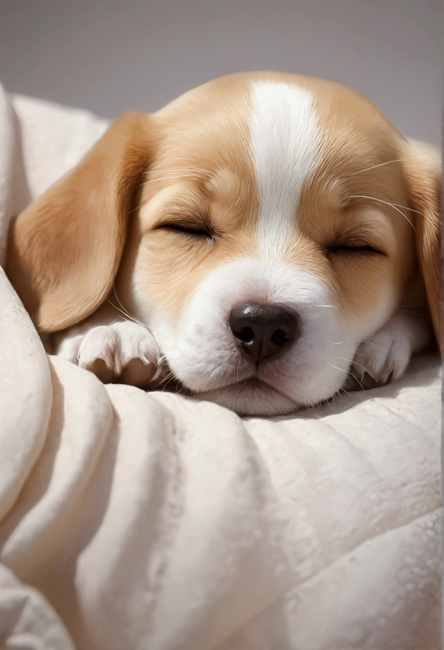 Close your eyes and sleep, Dog, ベットでAre sleeping美しい子犬, Wanko, baby, Volumetric Light, Ultra-realistic, Intricate details, shape, Painting, watercolor, Cute Chibi, ah!, Shallow depth of field, Pastel Color Palette, Soft lighting, Minimum, Modern, Digital Painting, Lois Van Bell、Ross Tran、Art by artgerm, Artstation HQのトレンド, Very detailed,sleep,Are sleeping