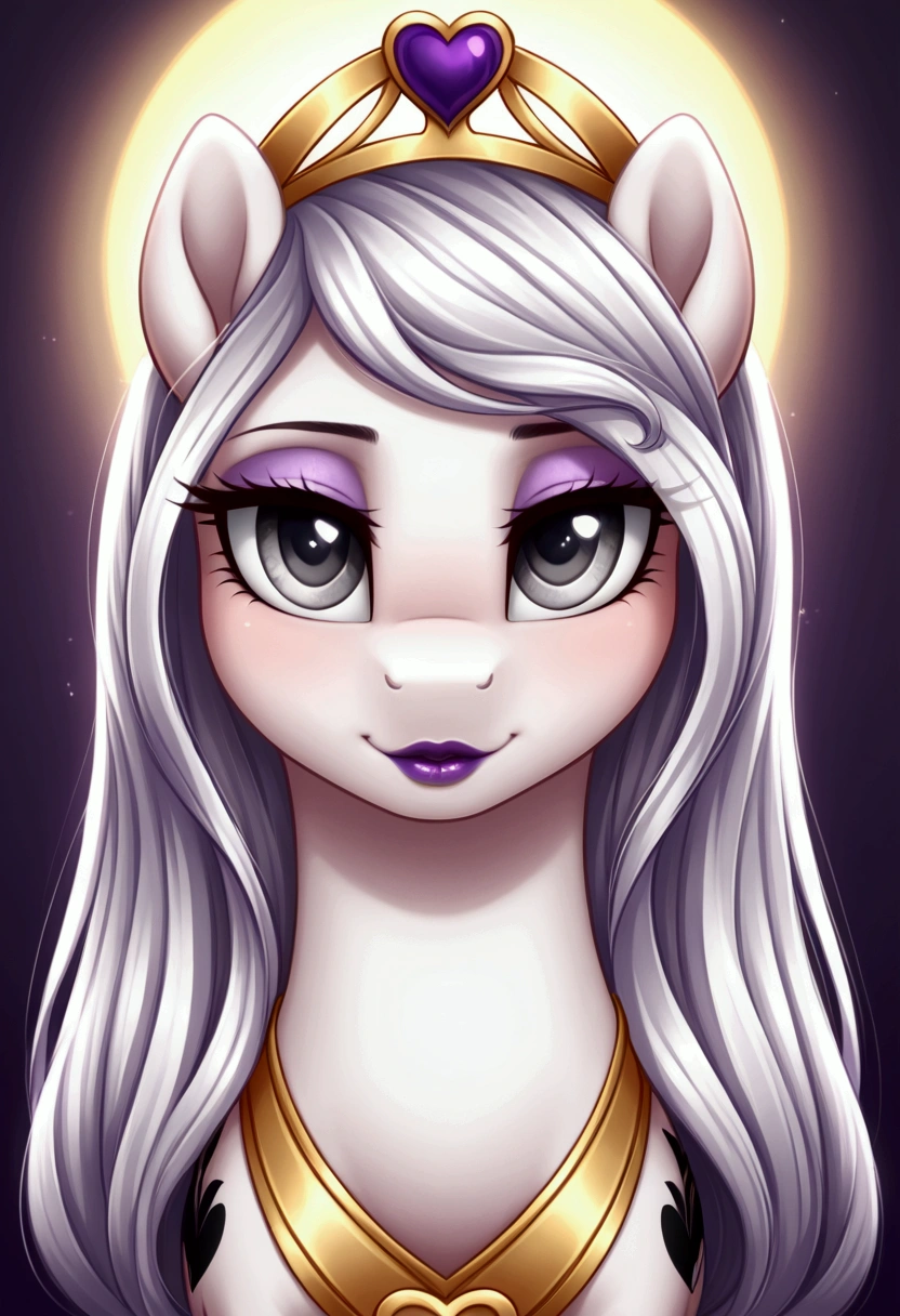 My little pony, (Pony), (black stripe on hair), white hair, (pale white body), gray eyes, medium breasts, purple lips, perfect lines, Random erotic role play costumes, heart cutie mark