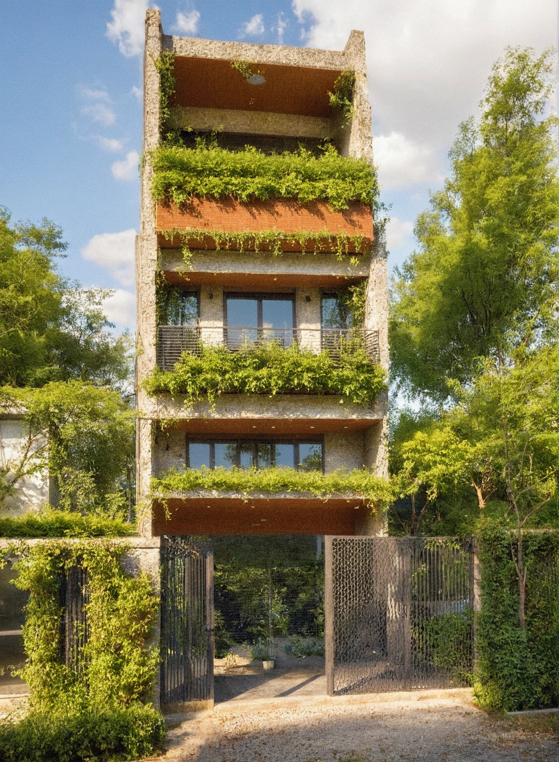 photo brute,head of'artwork, high quality, best quality, Authentique, Great detail,
Outside, En plein air, style de maison moderne dans la rue, glass windows, grille, wooden ceiling,
road,pavement, trees, sky, nuvens, (day light:1.1)