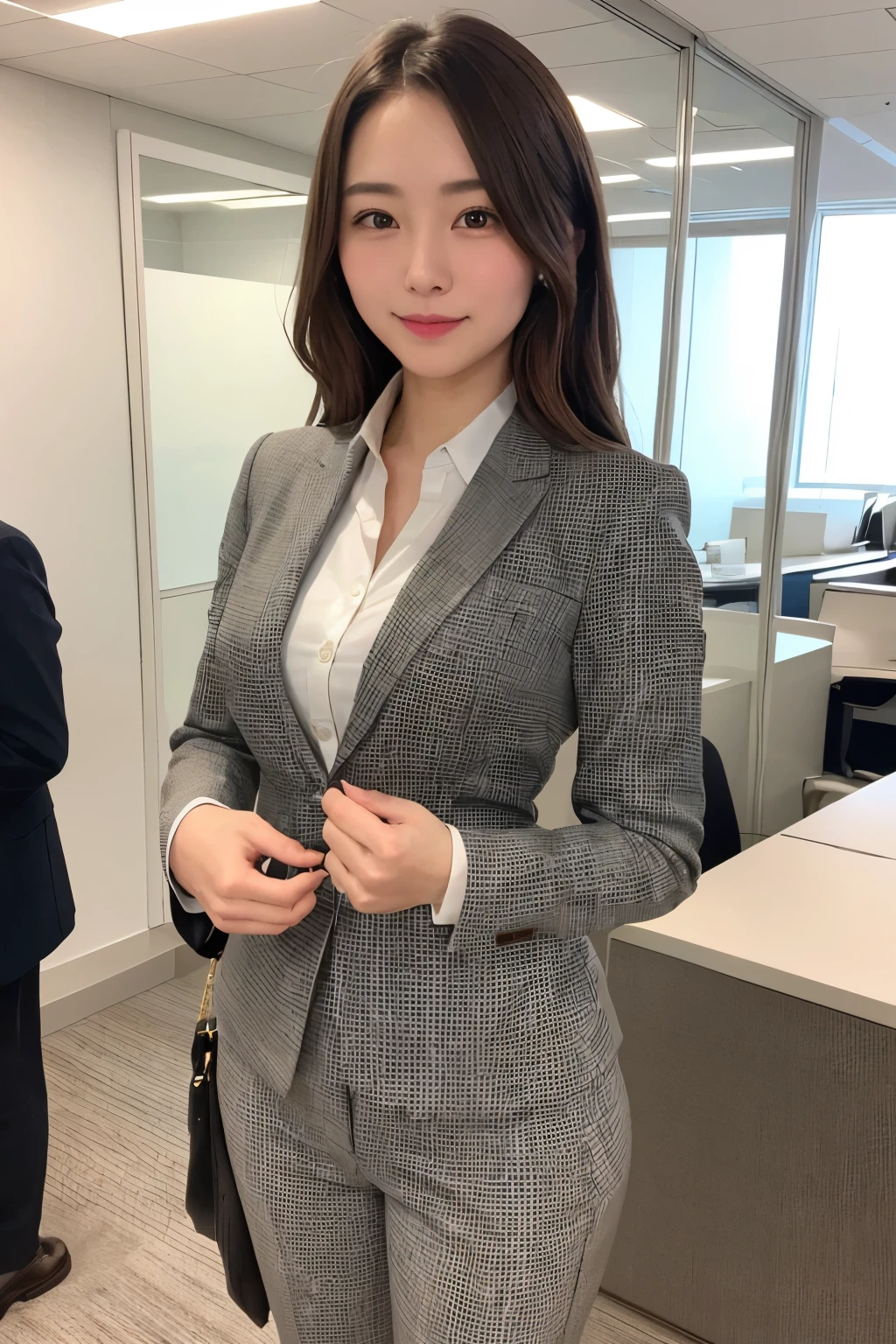 ((Highest quality)), ((masterpiece)), (detailed), One girl, Shortcuts、Office Lady、glamorous、suit