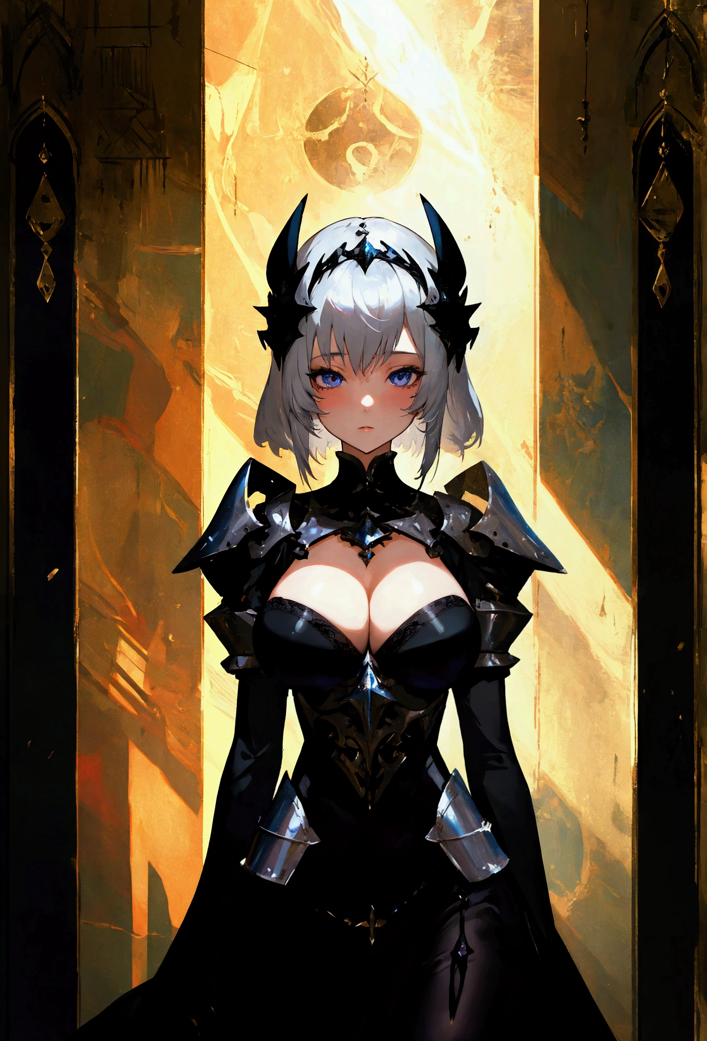 High resolution, masterpiece, Very detailed, One girl, Shortcuts, Silver Hair,Large Breasts, abstract,Black Knight