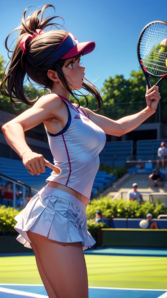 An Olympic tennis match is taking place and fierce competition is unfolding.