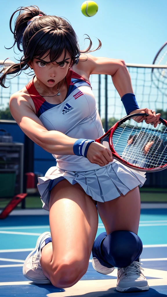 An Olympic tennis match is taking place and fierce competition is unfolding.