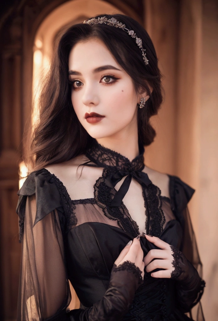 portrait of a 23 year old woman in gothic dress vintage