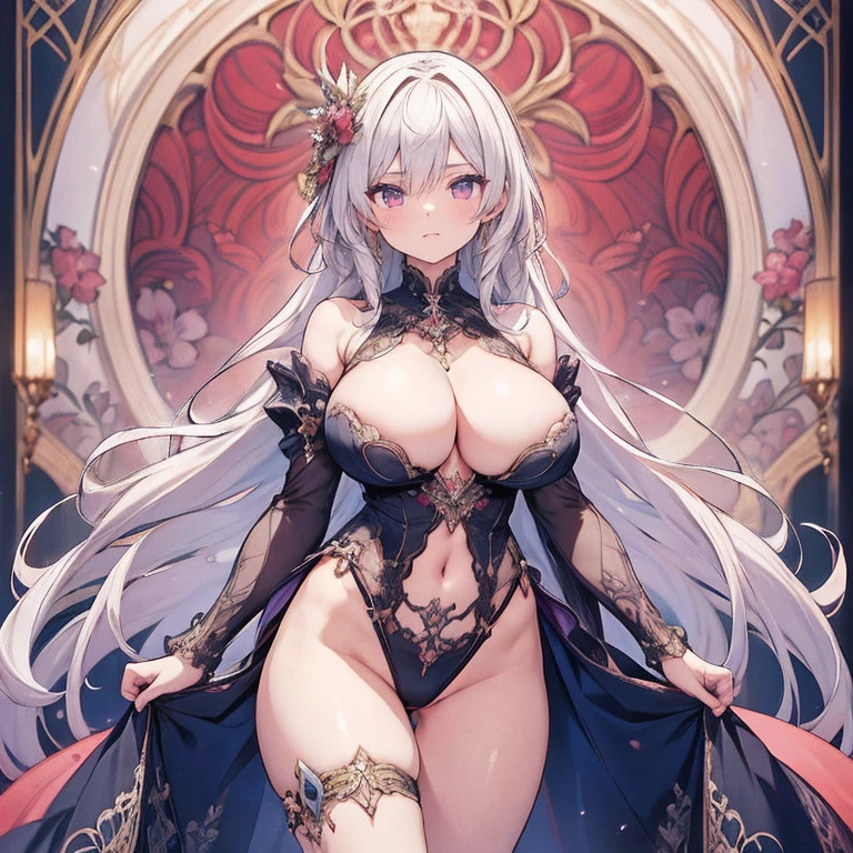 a beautiful detailed woman, 1girl, perfect body, sensual figure, slender, large breasts, thick thighs, gorgeous face, intricate details, high quality, masterpiece, official art, stunning, vibrant colors:1.5, art nouveau:1.5