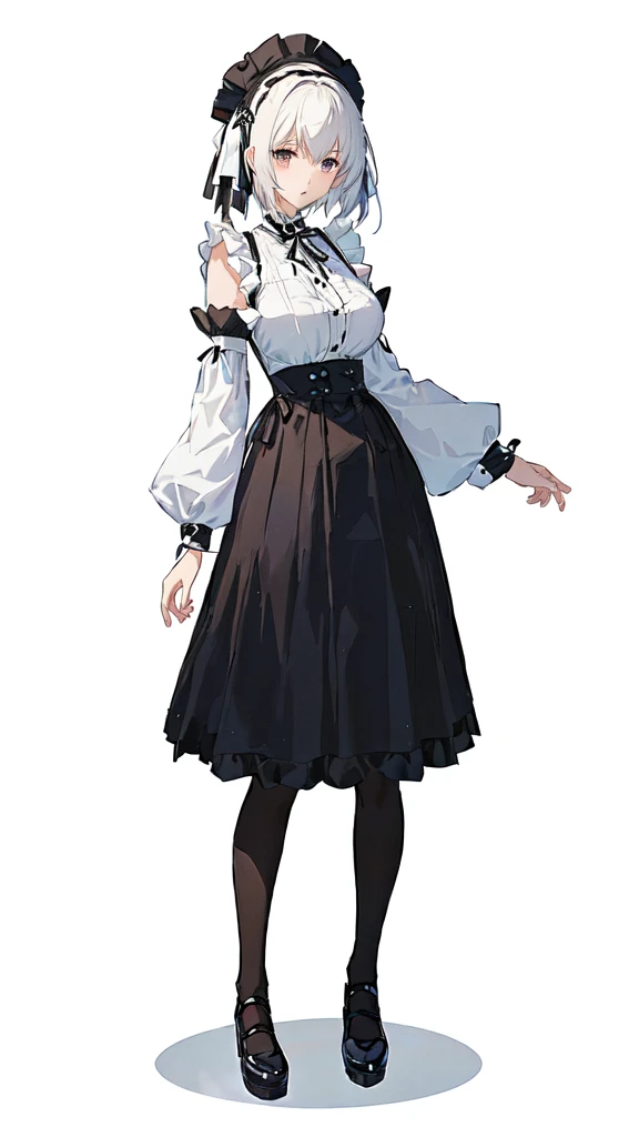anime character dressed in a skirt and a white shirt, mayuri shiina from steins gate, official character art, anime girl wearing a black dress, maid outfit, anime full body illustration, anime girl in a maid costume, female anime character, single character full body, cute anime waifu in a nice dress, render of april, 2 b, 2b, anime character