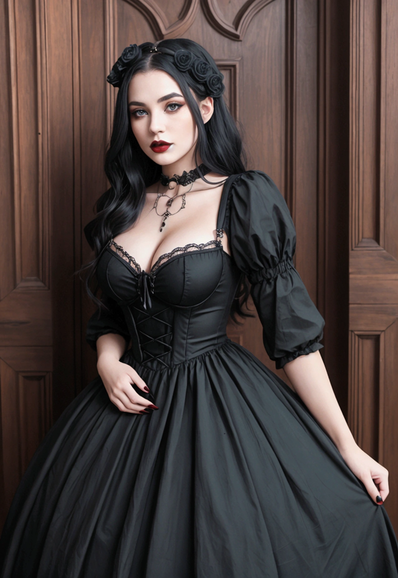 a 23 year old woman in gothic dress vintage