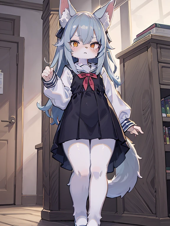 Werewolf Wolf Girl A tail is growing BODY is skin color Primary school students Young Girl Little Girl Height: 130cm Dependence Troubled face