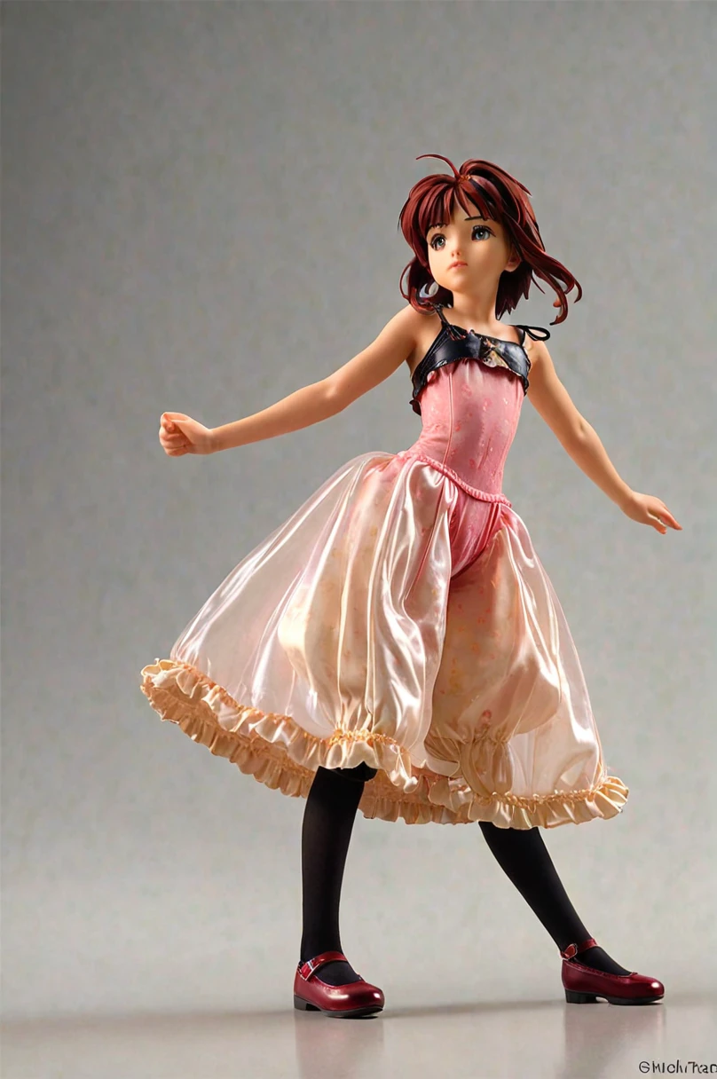 10 year old girl underwear, Sakura Kinomoto、Realistic bloomers made from patterned cotton fabric, Medieval one-piece dress with panniers, Fabric Realism, Low - Angle, I see bloomers, Pull up the dress by hand, Strong winds, Translucent slip, Translucent slip, tights, Highest quality, whole body