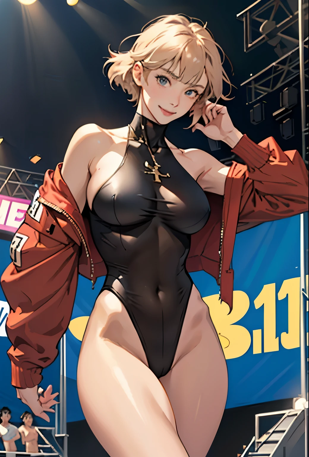 Realistic、Face reality、With a girl、High leg leotard、Sexy behavior、My breasts have gotten a little bigger、sexy appearance、The Ring is the Stage、Hold up a number board、A shy smile、High leg bikini、Round Girl、