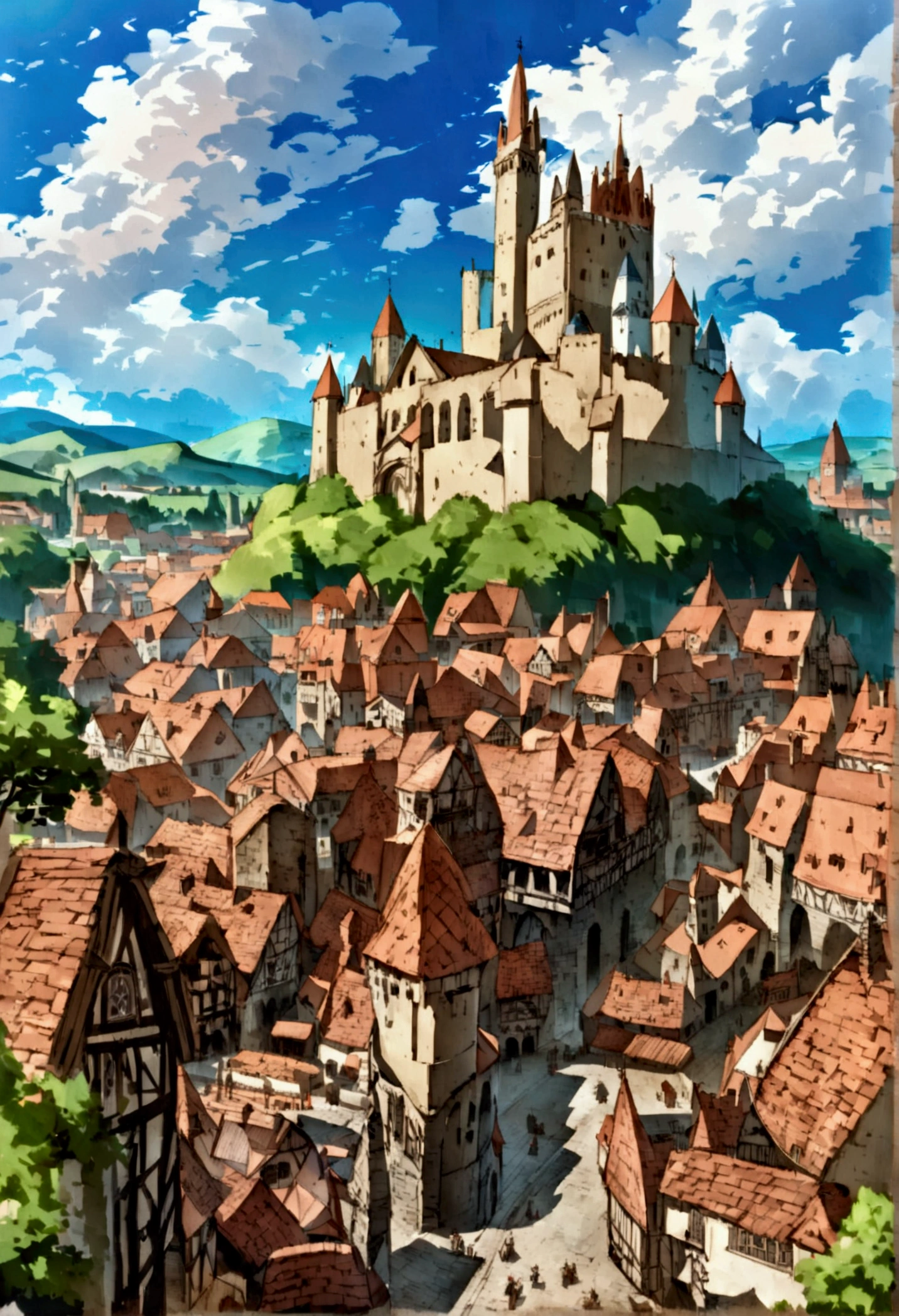 A view of the city with a castle in the middle, a Medieval City, Medieval map of a small town, Medieval City landscape, Medieval City, Medieval City, Medieval City map, Medieval French landscape, Medieval cities, Medieval castle, a small Medieval village, in a Medieval City, Medieval City background, Medieval poster, Medieval village, Medieval village on the plains 