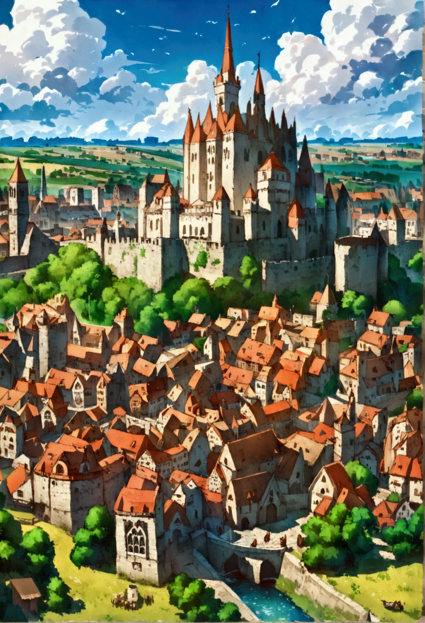 A view of the city with a castle in the middle, a Medieval City, Medieval map of a small town, Medieval City landscape, Medieval City, Medieval City, Medieval City map, Medieval French landscape, Medieval cities, Medieval castle, a small Medieval village, in a Medieval City, Medieval City background, Medieval poster, Medieval village, Medieval village on the plains