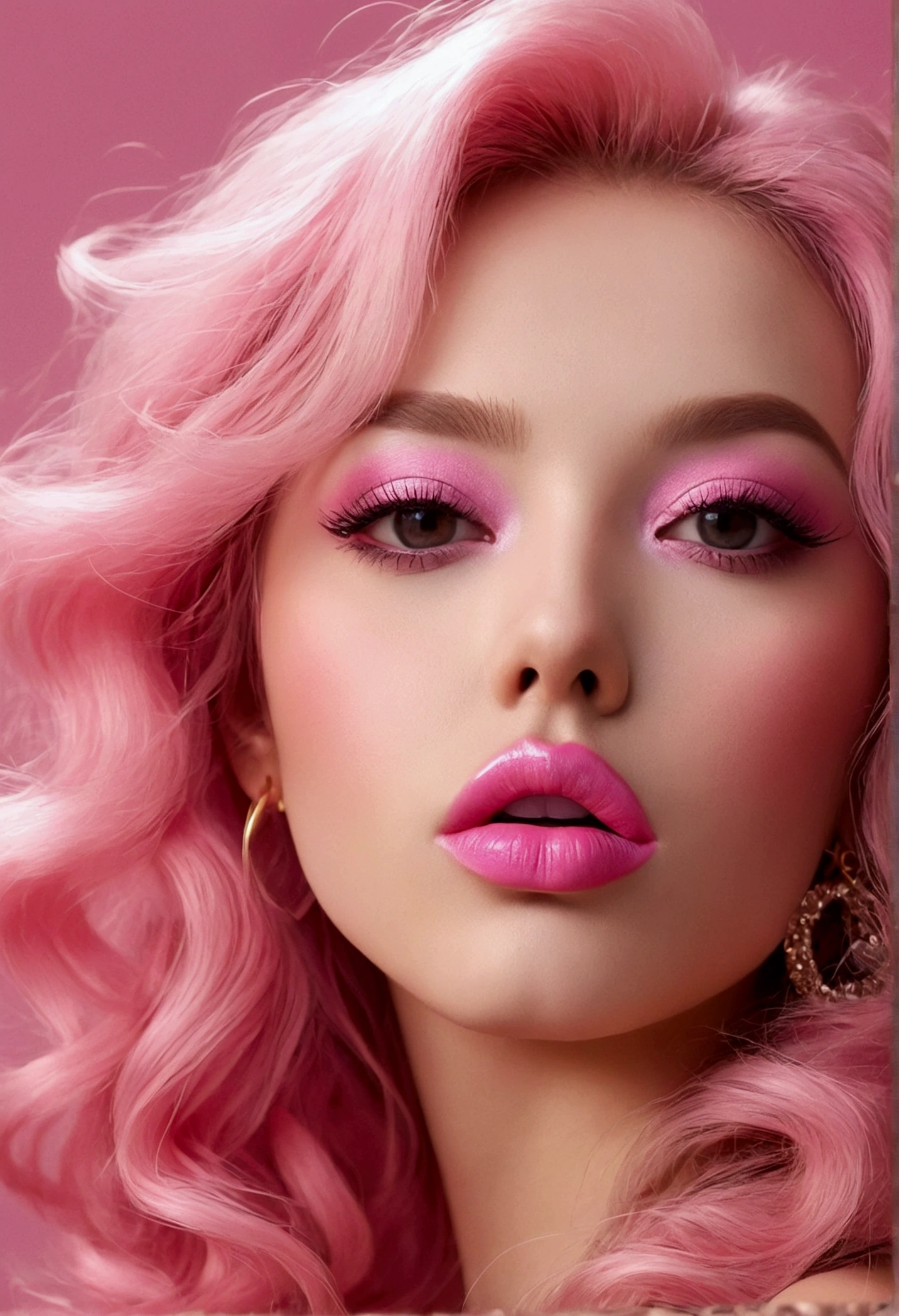 I want a picture of a girl with the most beautiful lips in the world, pink, fluffy, delicious, and big