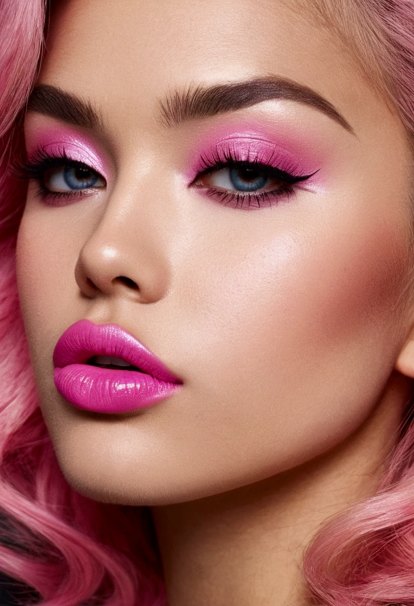 I want a picture of a girl with the most beautiful lips in the world, pink, fluffy, delicious, and big