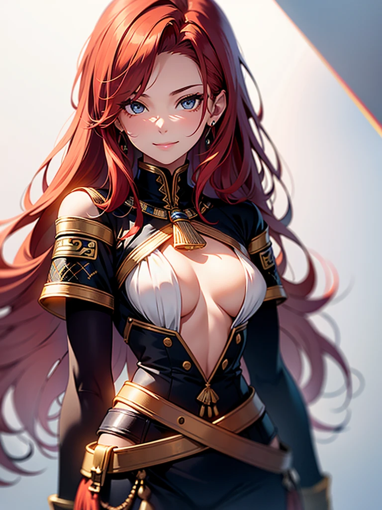 (Highest quality, 8k, 32K, masterpiece, Hmph:1.2), (RAW Photos), (Realistic), (Photorealistic:1.2), (High resolution), Ultra-detailed, Very beautiful face and eyes, One Girl, (upon), infp young woman, Round and small face, and small waist, smile、(((Small breasts)))、e wall background)))、 (Cowboy Shot)、(((Redhead)))、((National costume、Egypt))、Woman's face、(((Girly Hairstyleedium Hair))