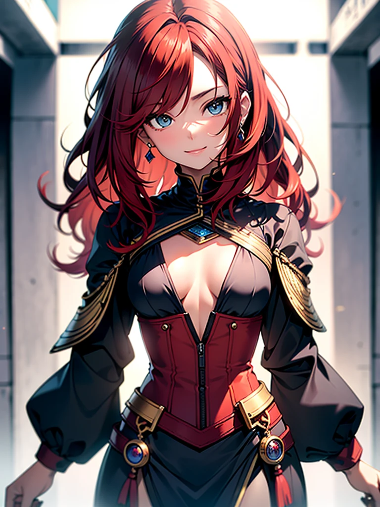 (Highest quality, 8k, 32K, masterpiece, Hmph:1.2), (RAW Photos), (Realistic), (Photorealistic:1.2), (High resolution), Ultra-detailed, Very beautiful face and eyes, One Girl, (upon), infp young woman, Round and small face, Big breasts and small waist, smile、(((Small breasts)))、(((White wall background)))、 (Cowboy Shot)、(((Redhead)))、((National costume、Egypt))、Woman's face、(((Girly Hairstyleedium Hair))