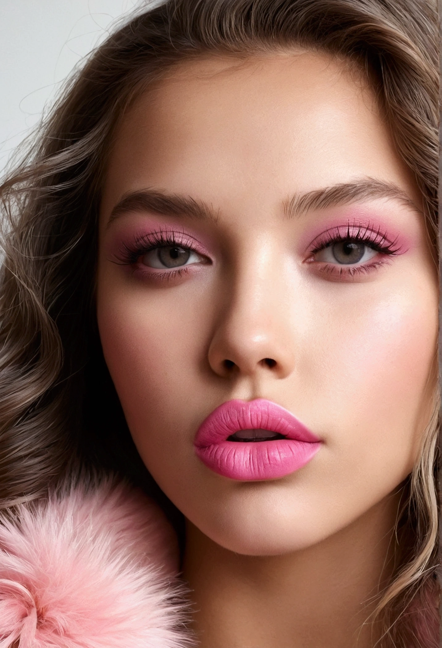 I want a picture of a girl with the most beautiful lips in the world, pink, fluffy, delicious, and big, without makeup