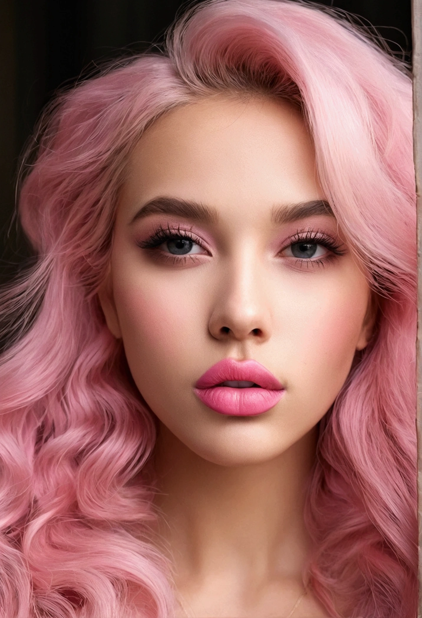 I want a picture of a girl with the most beautiful lips in the world, pink, fluffy, delicious, and big, without makeup