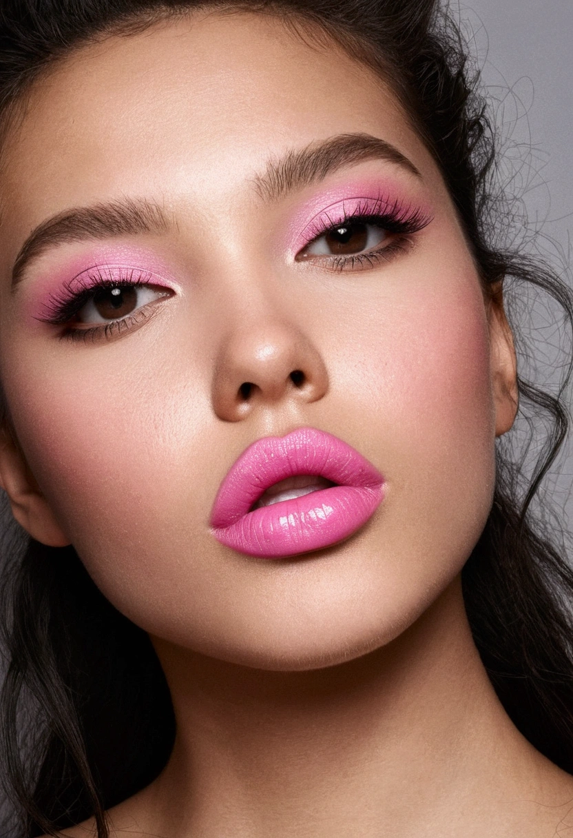 I want a picture of a girl with the most beautiful lips in the world, pink, fluffy, delicious, and big, without makeup