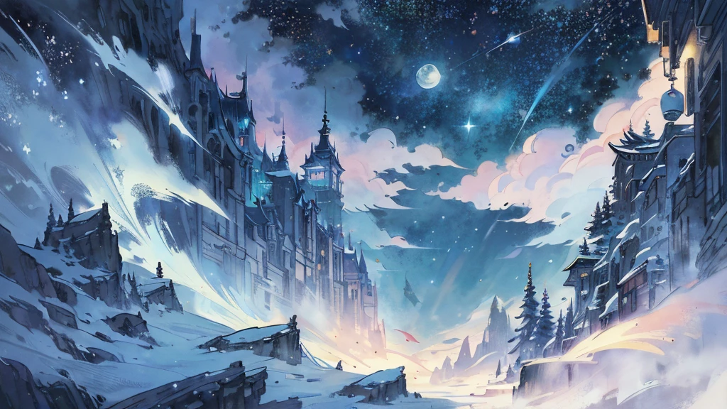 Jade Moon Guardian、Colorful Metropolitan Museum of Art、Painting of a river with stars and moon in a rainbow sky、Met、輝くskyscraper、Shine overall、skyscraper、Concept art inspired by Tosa Mitsuoki、Pixiv Contest Winners、Highest quality、Fantasy art、Beautiful anime scene、Bright Moon、Moonlight Star Environment、Dream Painting、Anime Background Art、Fantasy Landscape Painting、Fantasy Knight、Anime Background、Background artwork、Great art、Atmospheric anime、Starry Sky、details enhanced。