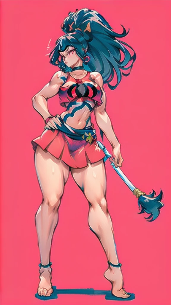 Full body image of Moana from Moana, full body in image, wearing her original outfit (red crop top, cream skirt with a sash, and accessories), long wavy black hair, female body, athletic and slender body, dynamic pose, detailed pose, simple background, expressive face showing determination, focus on face, line art, sketch,