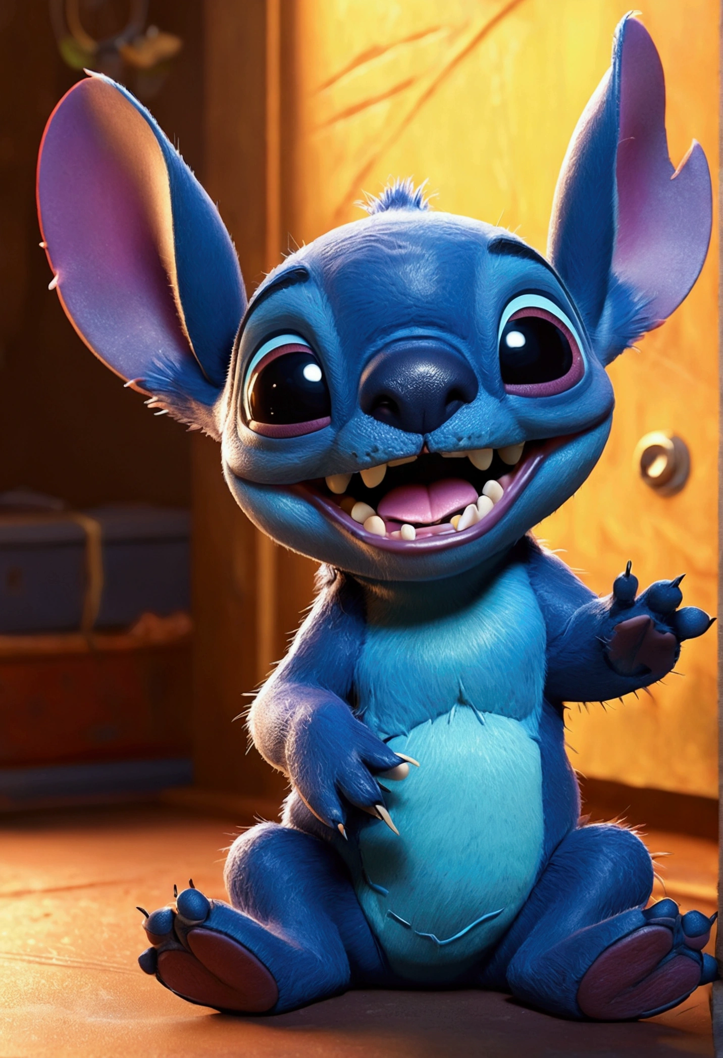 stitch character, disney, 3d, 8k, highy detailed, digitalpainting, illustration, artistry, 3D style Pixar animation