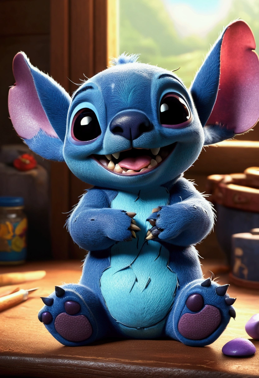 stitch character, disney, 3d, 8k, highy detailed, digitalpainting, illustration, artistry, 3D style Pixar animation