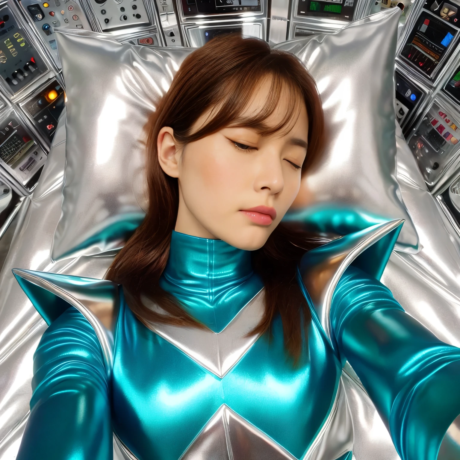 best image quality、Super high resolution、(realism:1.4)、Korean beauty star、The most beautiful KPOP star、horny face、Horny Korean makeup、erotic expression、A body that makes you want to touch it、erotic photos、((Realistic shiny satin fabric texture、High-gloss stretch satin fabric that is smooth and smooth to the touch.、The drape of the curved part of the shiny satin fabric、strong shiny costume、The smooth and beautiful quality and luster of the costumes、A shiny costume made of high-quality satin fabric with high density.、Smooth to the touch oil light liang ultra-class battleship skin coat COS、Super SentaiWomen&HeroineSuit、Texture of costumes that satin fetishists respond to、Thin, glossy stretch satin fabric)),8K photo quality