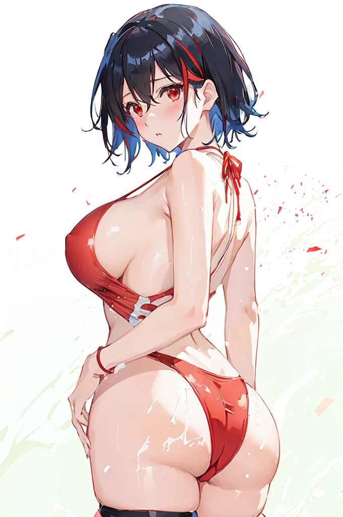 anime girl in red swimsuit, attractive matoi ryuko, seductive anime girl, ryuko matoi, oppai, ecchi, realistic bikini, (anime girl), gapmoe yandere, swimsuit, oppai proportions, yandere, bathing suit, beautiful alluring anime woman, red bikini, anime style