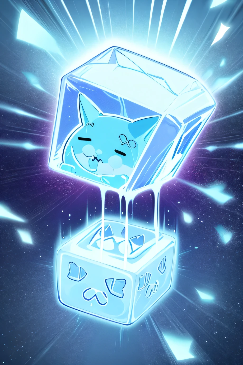 there are two ice cubes with a cat face on them, cute artwork, cute digital art, made of ice, cute!!!, soft anime illustration, cute illustration, so cute, cute detailed digital art, cute!, cute! c4d, cute:2, cute anime, icy, electric cats that fly over ice, slimes