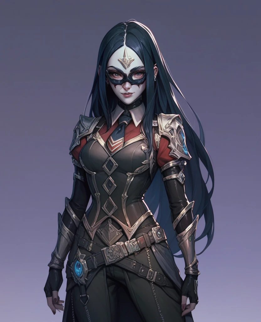 Add her a tie, wich looks good with her outfit